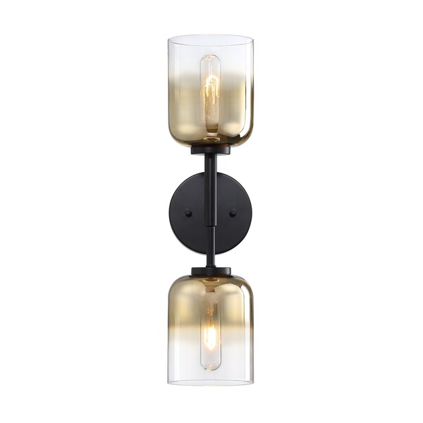 Designers Fountain Gatsby 5.25 in. 2-Light Matte Black Wall Sconce Light with Gold Ombre Shades for Bathrooms D306M-2WS-MB - main